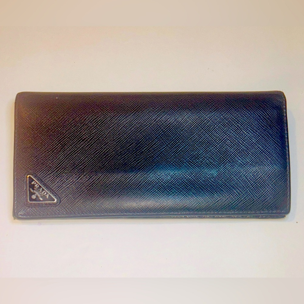 Prada Black Saffiano Bifold Leather Long Wallet Authentic Made in Italy